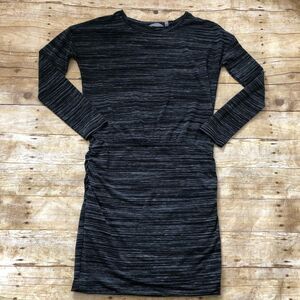 Athleta Black and Gray Striped Midi Dress